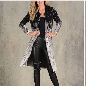 Simply Couture-  black gray white ombre zebra print long sleeve cardigan.  Small